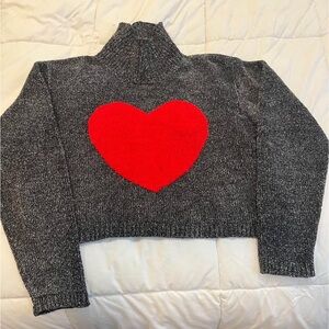 Gray Sweater with Red Heart Design